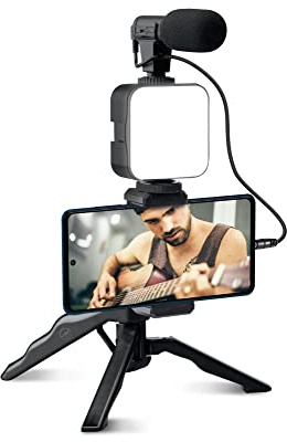Mobility Lab Kit Vlogging ML305578 - Trépied et Poignée Universels pour Smartphone - Lumière Vidéo Intégrée - Microphone Directionnel - Télécommande Bluetooth pour TikTok Streaming - Kit Influenceur