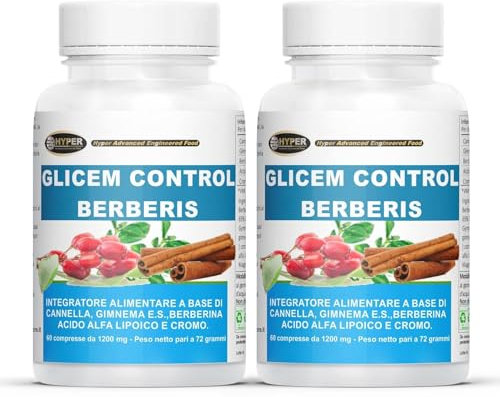 Hyper Glicem Control Berberis 2 Box da 60 Cpr - Integratori per Glicemia con Berberina, Gymnema, Cannella, Acido Alfa Lipoico e Cromo Picolinato - Metabolismo dei Carboidrati - Made in Italy