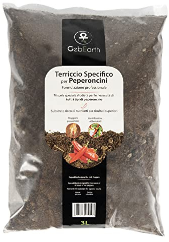 GebEarth® | Terriccio Professionale per Peperoncini da 3 Litri | Substrato per Semina e Coltivazione, per Tutte Le varietà Piccanti e Dolci, Favorisce Resa e Fruttificazione.