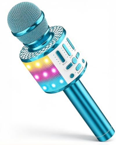 MicQutr Microfono Karaoke Bluetooth, Microfono Bambini con Luci LED, Portatile Microfoni Wireless Karaoke Player con Altoparlante per Cantare, Giocattoli Regalo Bambino 3 4 5 6 7 8 9 10 11 12 Anni