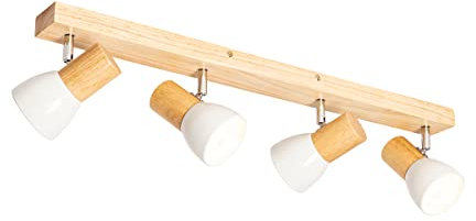 Qazqa - Ceiling Spotlight Wood with White Adjustable 4-Way Light - Thorin - Country I Rustic - Suitable for LED E14 | 4 Way Light - Wood Surface-Mounted Spotlight - Suitable for Living Room I K