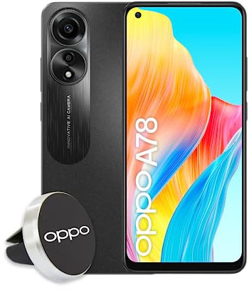 OPPO A78 Smartphone, AI Doppia fotocamera 50+2MP, Selfie 8MP, Display 6.43” 90HZ AMOLED FHD+, 5000mAh, RAM 8+8 GB + ROM 128GB (esp1TB), IP54, Supporto Auto [Versione Italia], Colore Mist Black