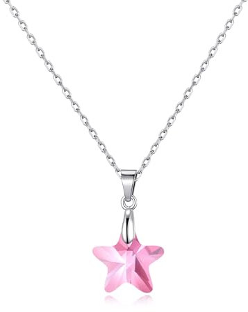 Philip Jones Sterling Silver Light Rose Star Necklace Created with Zircondia® Crystals
