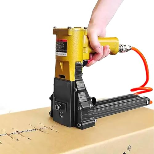 Grapadora neumática de caja de cartón, longitud y profundidad ajustable de clavos, grapadora manual de cierre de cartón, perfecta para cerrar cajas plegables, pistola de grapas de cartón corrugado de