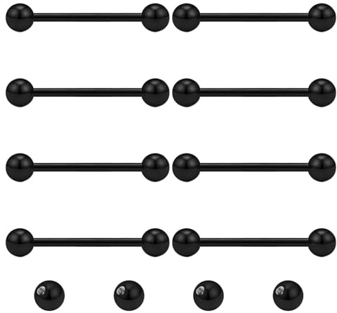 Gojewen Tungpiercing bröstvårtor 14G 8/10/12/14/16/18/20 mm rostfritt stål rak piercing stång tunga piercing nippel för dam herr, Rostfritt stål