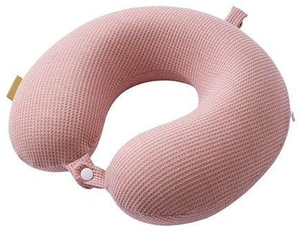 Kripyery Cuscino cervicale da viaggio, per adulti, morbido cuscino in microfibra, cuscino a forma di U, supporto per la testa, regolabile, compatto, perfetto per viaggi in aereo o in auto, rosa