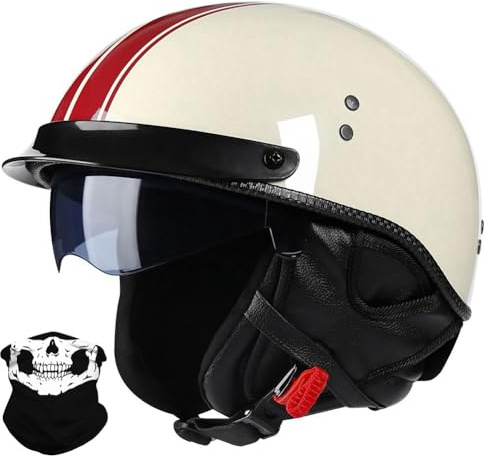Uueybsg Retro Motorradhelm Deutsche Jethelm, Motorrad Halbhelme mit Visier, Vintage Halbschalenhelm mit ECE, Fahrrad Cruiser Chopper Moped Roller Scooter Helm für Erwachsene Damen Herren