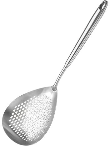 IMEEA Skimmer Slotted Spoon Stainless Steel Skimmer Ladle 16 Inch Cooking Strainer Spoon for Kitchen Frying Food Spaghetti Noodle
