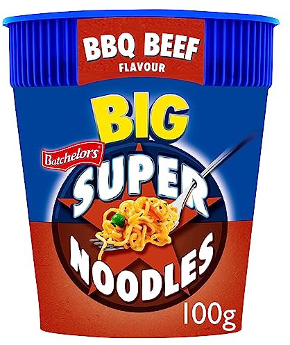Batchelors Big Super Noodles BBQ Beef Flavour Instant Snack Pot, 100 g (Pack of 6)