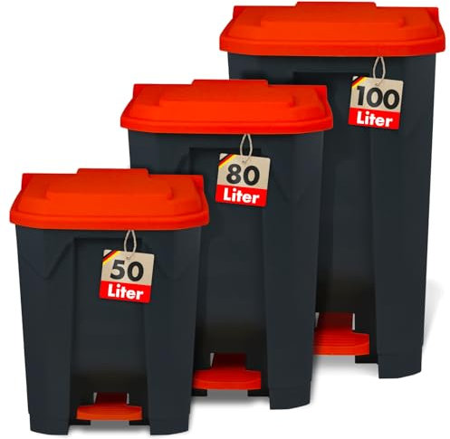 Floordirekt Olaf Poubelle de 50 l, couvercle rouge, système de tri sélectif, à pédale, pour cuisine et bureau, avec mécanisme Step-On