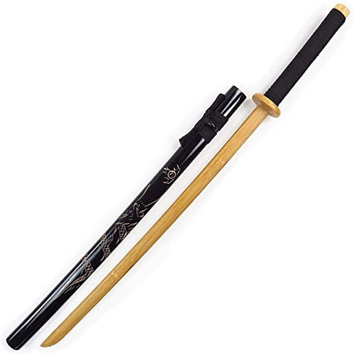 PCZWAS Épée en Bois Sword et Kendo Sword Martial Arts Practice Paire de samouraïs Japonais Samurai Blade avec épée en Bois et épée en Bambou, Bokken, Katana-A||102CM