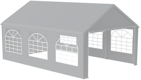 HENGMEI Partytält paviljong 4 x 6 m metallpaviljong med sidodelar vattentätt trädgårdstält pergola för fest, marknadsstativ, trädgård utomhus, camping, grå