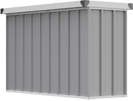 Warmiehomy 350L Metal Garden Storage Box with Padlock, Lockable Outdoor Storage Box Waterproof, Extra Large Garden Boxes for Tools, Cushion, 117.5x50x74.5cm, Grey
