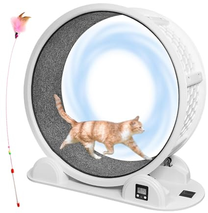 Umisu Roue pour Chat Grande avec Podomètre, Grande Roue d'exercice pour Minou Silencieuse, Tapis de Course pour Chat d'Intérieur, pour Chats de Moins de 30 LB, Piste en Tapis