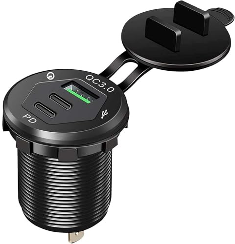 Offgridtec Billaddningsadapter trippel-USB-uttag 12 V/24 V, 2 USB-C, 1 USB-A | Alla portar vardera 18 W, skyddsfodral, aluminiumhölje, IP66 vatten- och dammskydd, för bilar, lastbilar och off-Grid-system