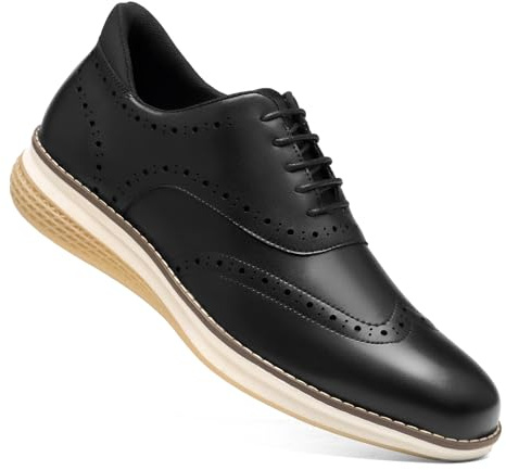 HEEZ Men's Dress Sneakers, Casual Dress Shoes for Men Comfortable, Wingtip Business Formal Oxfords Shoes for Office Work Wedding Travel Daily Black