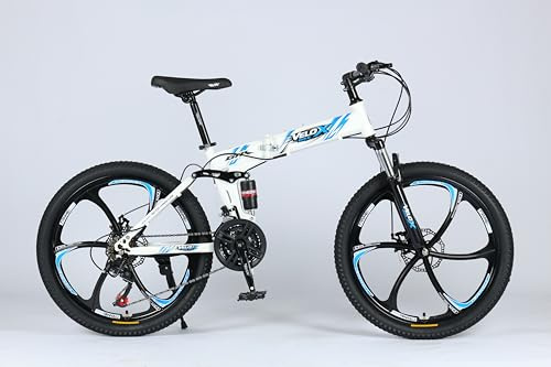 selling united 26inch Foldable Mountain Bike Dual Suspension Hardtail Bicycle Men Women Mountain Bike 21 Speed Drivetrain Lightweight Frame Sport Cycling Bike for Adult (White)