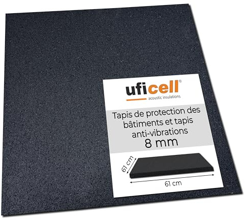 uficell Tapis de protection de bâtiment et tapis anti-vibration pour machine à laver ou sèche-linge 61 x 61 cm – 8 mm d'épaisseur, isolation acoustique de qualité supérieure