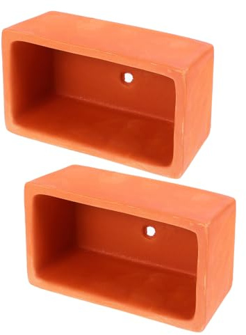 VANZACK 2 Pezzi Vasi Rettangolari in Terracotta Arancione per Piante Grasse, Mini Vasi Piccoli Finitura Artigianale per Decorazione Interni e Davanzali