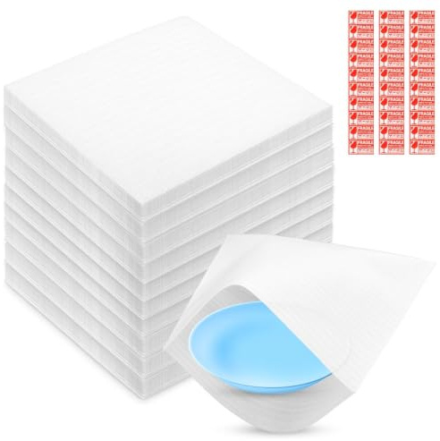 TMZELOA 100 PCS Demenagement Feuilles Mousse Papier Bulle Déménagement 20 x 20cm Carton Demenagement Vaisselle avec Étiquettes Sacs d'emballage en Coton Perlé pour Vaisselle Plats Assiettes Verres