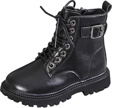 Generico Eleganti Stivaletti da Bambina con Fibbia Lacci E Cerniera Laterale per Abbigliamento Casual alla Autunno-Inverno Comodi E Resistenti Tomaia in Pelle Taglie da Bambino A (Black 335 Big Kids)