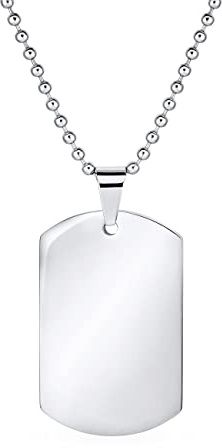Graver Personnalisé X-Large Plain Simple Basic Cool Hommes Identification Military Army Plaque D'Identification Pendentif Collier Pour Hommes Ados Polis Argent Tone Stainless Steel 24 Inch Ball Chain