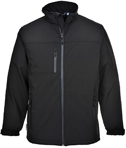 Portwest TK50 Softshell Jacka Vattenavvisande Vindtät Andningsbar Polyester | Svart, S, UPF 50+, Fleece Fodrad Krage, Lång Ärm, Unisex, 6 Fickor, Micro Polar Fleecefodrad, Flera Verktygsfickor, 3 Lager