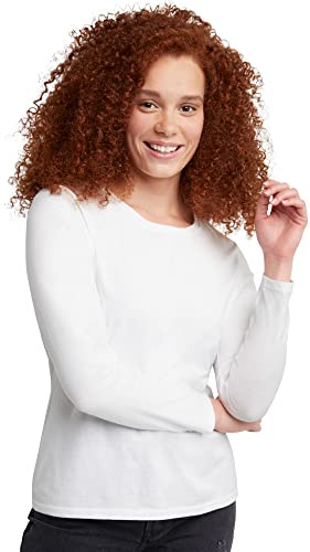 Hanes Long Sleeve Cotton T-Shirt, Lightweight Crewneck Tee for Women, Modern Fit, White, Small