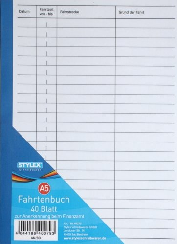 Fahrtenbuch/DIN A5 / 40 Blatt