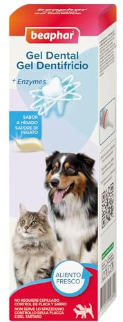 Beaphar Gel Dental | Perros y Gatos | Cuidado Dental Sin Cepillado | Elimina Sarro y Placa | Higiene Bucal Perros y Gatos | Acción Enzimática | Contra Mal Aliento | Sabor a Carne | 100g