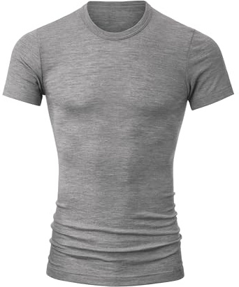 CALIDA Wool & Silk Langarmshirt Herren, aus Wolle-Seide, Spitze am Ausschnitt, Feinripp, naht- und saumfrei Platin melé 46-48