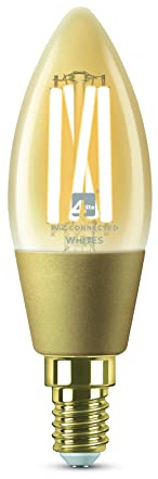 4lite Smart C35 E14 Amber Filament Candle LED Bulb (5W) Dimmable 370Lm 2000-5000K Tuneable White, Wi-Fi/Bluetooth Controlled with Screw Fitting - 4l1/8050
