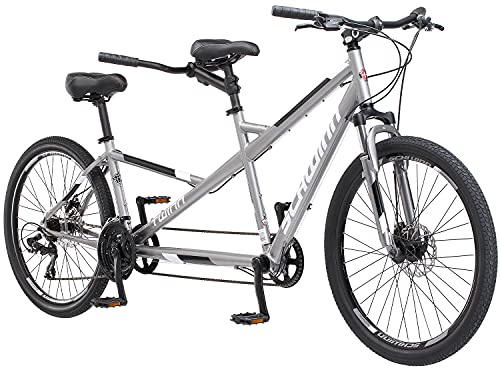 Schwinn Twinn Tandem Bike, 26 Inch Bike for Women and Men, 21-Speed Two Seater Bicycle, Fits Two Comfortably, Mechanical Disc Brakes, Plush Fitness Seat, Adult Tandem Bike