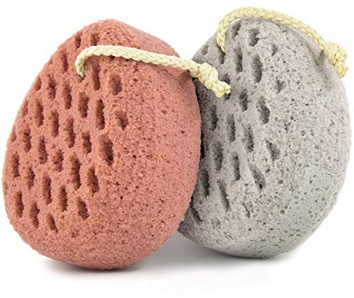 BAIMEI IcyMe Bath Sponge 2-Pack -Shower Loofah Body Scrubber with Gentle Exfoliation & Quick Lathering, Pink Grey Shower Pouf