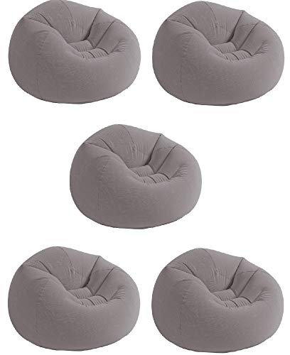 Intex Inflatable Contoured Corduroy Beanless Bag Lounge Chair, Gray (5 Pack)