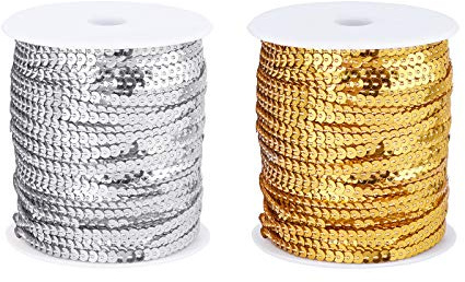 OLYCRAFT 182M Tira de Lentejuelas Plana, Adorno de Lentejuelas de Paillette de 4 mm Lentejuela de Hilo de Oro Y Plata para Manualidades, Franja, Costura Y Fabricación de Joyas