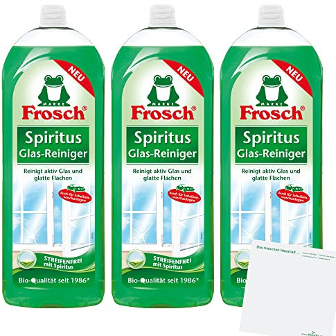 Frosch Spiritus Glas-Reiniger 3er Pack (3x750ml Flasche) + usy Block