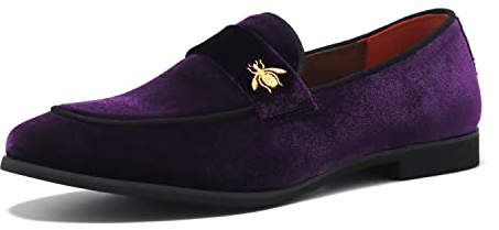 FLQL Men's Luxury Penny Loafer Slip-On Velvet Shoes Party Dancing Shoes Suede Wedding Shoes Plus Size 7-13, D-Purple-1, 9 UK