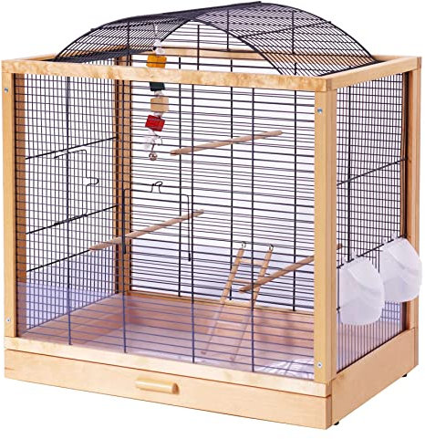 Vogelheim Vogelkäfig Romana aus Holz schwarz-Natur mit Schublade und Spielzeug