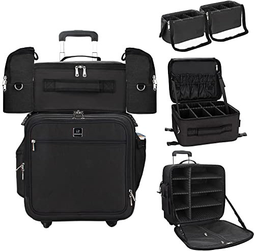 Relavel 4 in 1 Kosmetikkoffer Trolley, Make Up Koffer mit Make-up Pinsel Tasche, Tragbare Kosmetiktasche Professioneller Reise Makeup Tasche Beauty Case Artist Travel Organizer (4 in 1)
