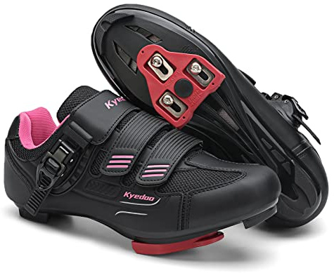 Womens Cycling Shoes Compatible with Peloton Bike, Size 6, Black Pink