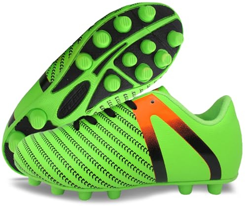 Vizari Chaussures de football pour sol ferme - Chaussures de football légères et robustes avec crampons en caoutchouc pour garçons et filles | Chaussures à crampons FG pour l'extérieur, Vert/orange