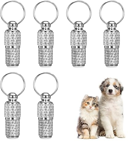 Welsberg 6 Etichette Indirizzo per Animali Domestici, Medaglietta Cane Gatto Gattino Cucciolo, Ciondolo Impermeabile Personalizzato con Targhetta Anti Smarrimento per Collare, Alluminio, Argento