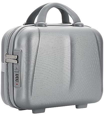 TOLIDA Hard Shell Vanity Cases with Combination Lock - Portable Waterproof Cosmetic Travel Case Box Organizer, Toiletry Case with Zipper Cosmetic Bag Beauty Case, Travel Storage Bag Case (Silver)