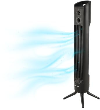 Grunkel Ventilador de torre TF-324NG con Potencia: 45W - 3 velocidades - Oscilación 90° y Temporizador 2h. Silencioso y idea para dormitorio o habitación (Negro)