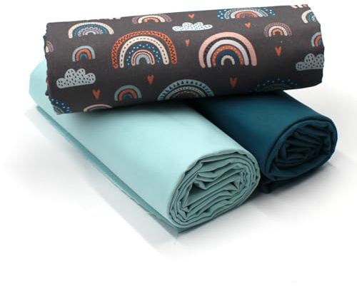 VmG-Store 1,5 m, bomullstyg, set, designtyg 2 x enfärgad, färgkoordinerad, 100 % bomullsmaterialurval (regnbåge, pastellgrå, set03)