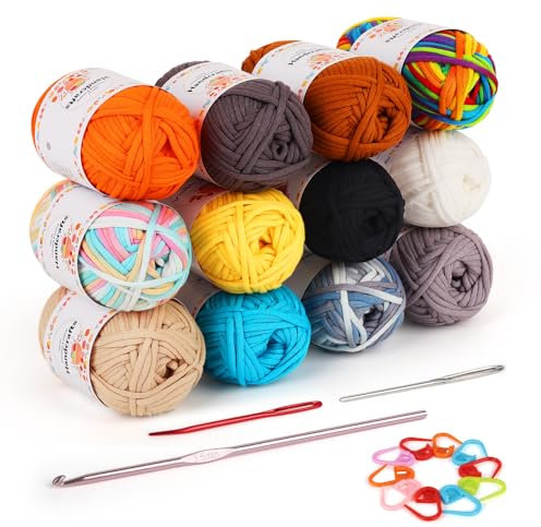 Coopay 12 Stück Einfach Garn, Häkelgarn für Anfänger, Gut Sichtbare Maschen-Zubehör, Baumwoll-Nylon-Garn (12 X 50 g), 12 Farben