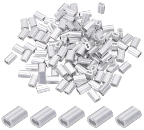 PATIKIL 1,5mm (1/16) Manicotti Fune Compressione in Alluminio, 120 Pezzi Manicotti per Cavi Anelli per Cavi Metallici Ghiera Crimpatrice per Montaggio Ringhiera, Tono Argento
