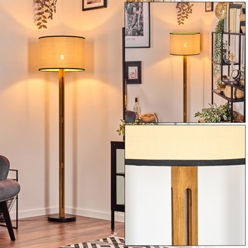 HOFSTEIN Golvlampa chellas, golvlampa av trä/metall i skandinavisk design, bohostil, skärm av pappersnät, Ø 40 cm, E27, 158 cm, med fotbrytare – vardagsrum, sovrum, matsal