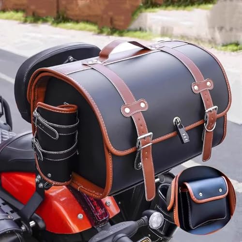 Motorrad Hecktasche für Vespa GTS GTV 250 300 Leder Wasserdicht Retro Große Kapazität Motorrad Zubehör Schwarz Normal + Braun